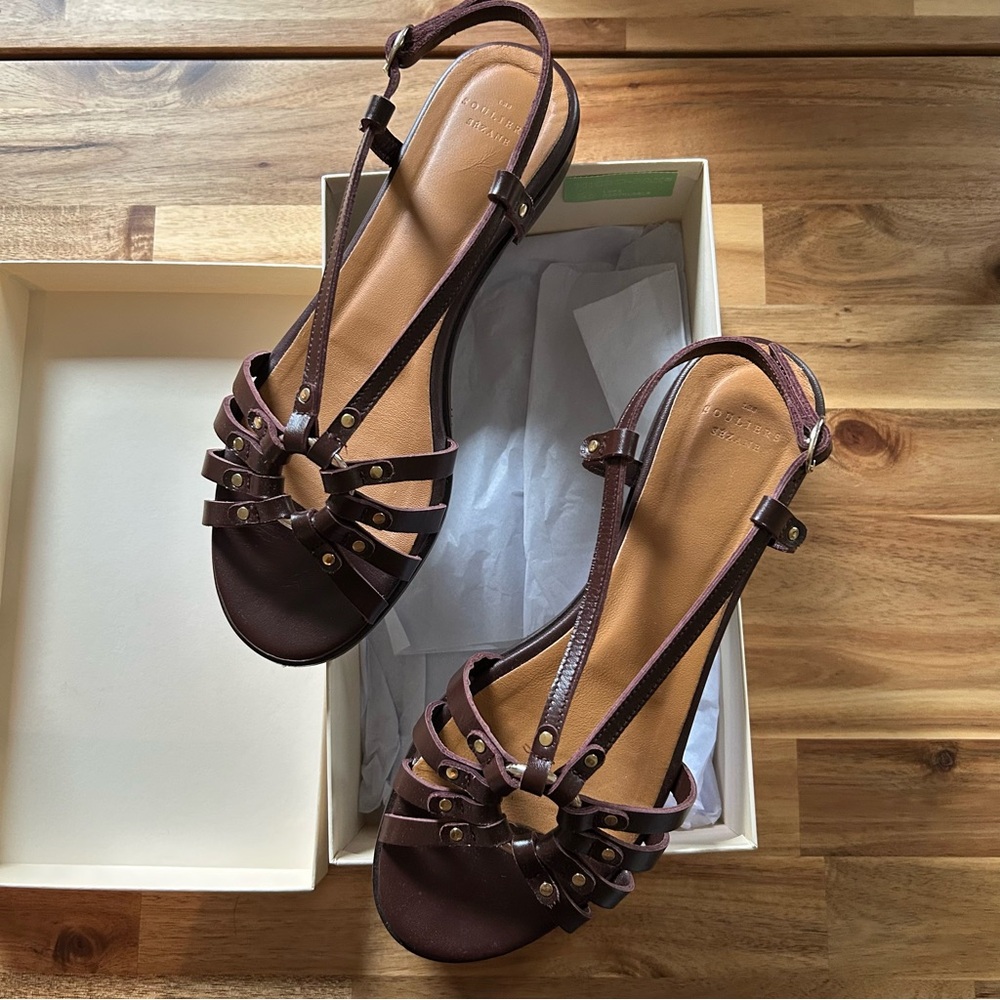 Sezane Iris Low Sandals - Size 10 - Brown and Gold